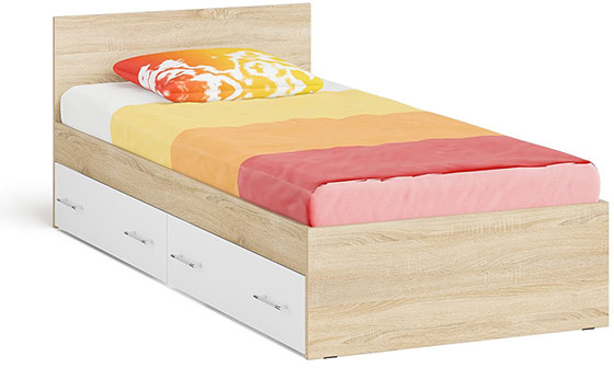 Мори Кровать с ящиками 0900, дуб сонома/белый