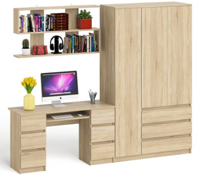 Мори компьютерный стол МС-2 + Шкаф МШ1200.1 + Полка 1200, дуб сонома
