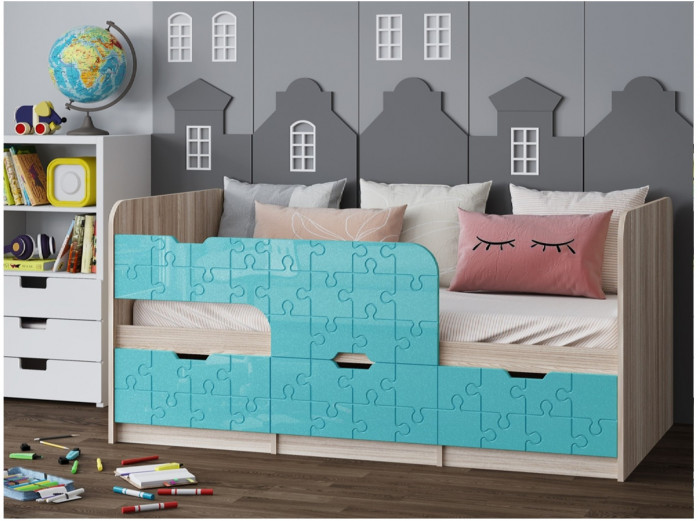 Детская кровать Юниор-9, 80х180 (Ваниль глянец, Ясень шимо светлый)