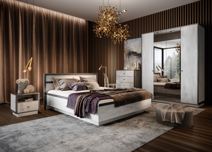 Кровать двуспальная 160х200 "Тиффани" с подъемным основанием - Бетон пайн светлый/Дуб шале графит