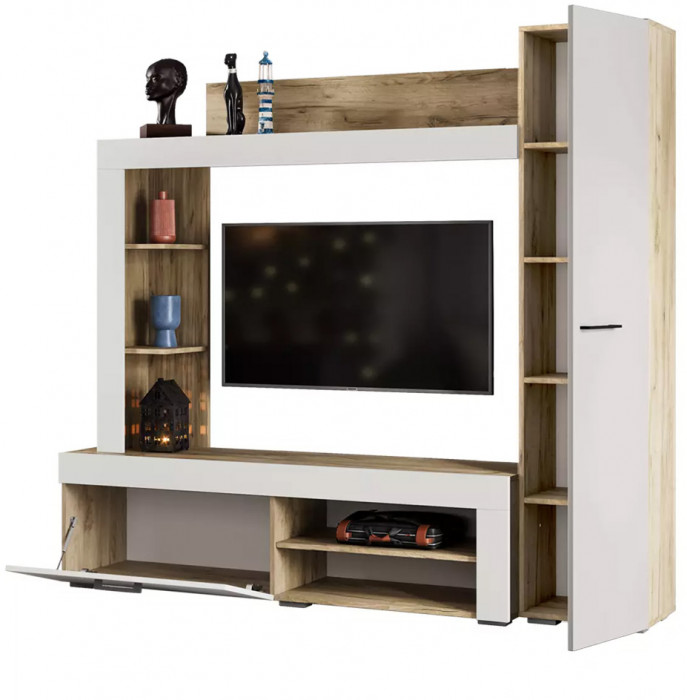 Стенка в гостиную Николь, Дуб крафт серый, Софт Айвори