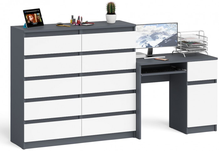 Мори Стол компьютерный МС-1 правый + Комод МК1200.10, цвет графит/белый, ШхГхВ 210,4х50х115 см., выдвижной ящик справа, НЕ универсальная сборка