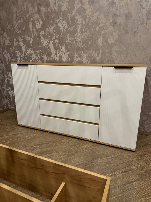 Марвэл Комод 2 двери 4 ящика (1600), Дуб крафт/Браш графит