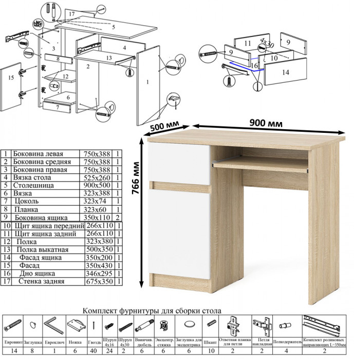 Мори компьютерный стол МС-1 левый + Тумба МТВ1204.1, дуб сонома/белый