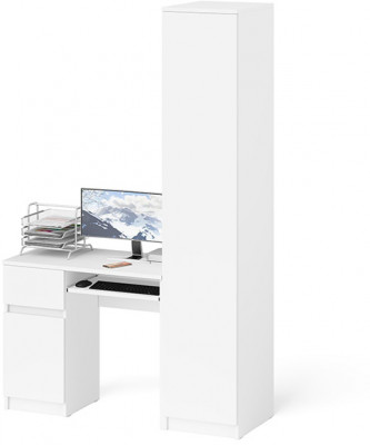 Мори Стол компьютерный МС-1 левый + Пенал МШ400.1, цвет белый, ШхГхВ 130,4х50,4х209,6 см., выдвижной ящик слева, НЕ универсальная сборка