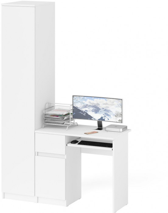 Мори Стол компьютерный МС-1 левый + Пенал МШ400.1, цвет белый, ШхГхВ 130,4х50,4х209,6 см., выдвижной ящик слева, НЕ универсальная сборка