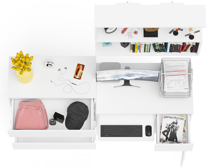 Мори Стол компьютерный МС-1 правый + Комод МК800.4 + Полка 900, цвет белый, ШхГхВ 170,4х50х209,6 см., НЕ универсальная сборка