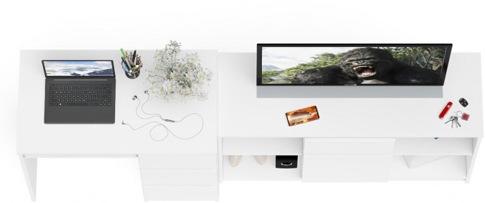 Мори Стол компьютерный МС-6 правый + Тумба МТВ1204.1, цвет белый, ШхГхВ 210,4х50х76,6 см., выдвижные ящики справа, НЕ универсальная сборка