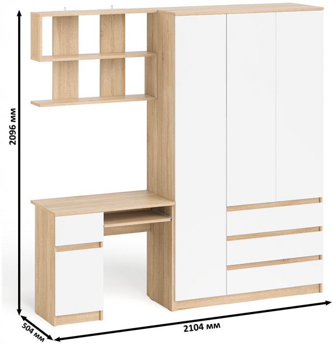 Мори компьютерный стол МС-1 левый + Шкаф МШ1200.1 + Полка 900, дуб сонома/белый