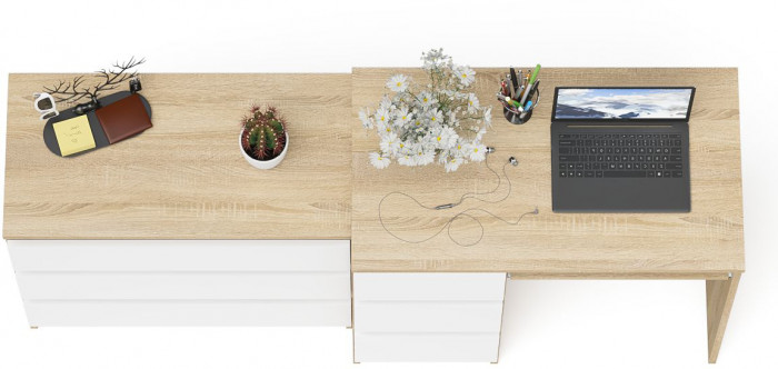 Мори компьютерный стол МС-6 левый + Комод МК800.1, дуб сонома/белый