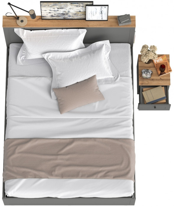 Остин 11.53 Кровать + ортопед + 16.152 Тумба прикроватная, серый графит/дуб крафт золотой