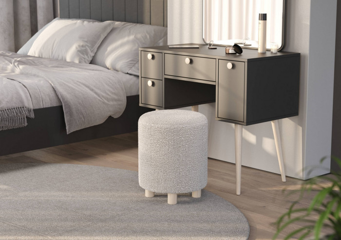 Банкетка 6-5137ТКШсв.серый Марта, цвет ткань светло-серая, ШхГхВ 36х36х46 см.(круглая банкетка на трёх ножках)