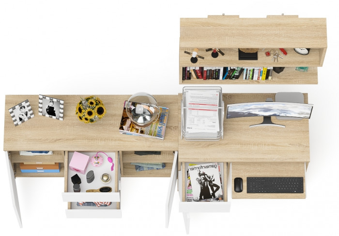 Мори компьютерный стол МС-1 левый + Комод МК1200.3 + Полка 900, дуб сонома/белый