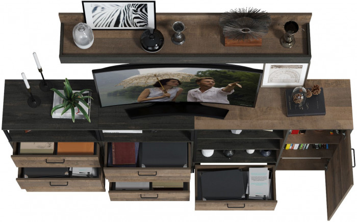 Трувор Гостиная 008, цвет дуб гранж песочный/интра, ШхГхВ 241х37х195 см., универсальная сборка