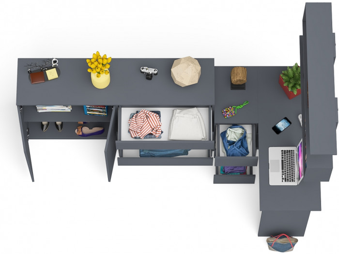 Мори компьютерный стол МС-16 левый + Комод МК1600.1 + Полка 1200, графит