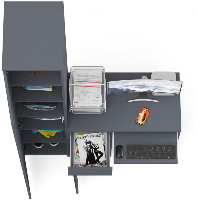 Мори Стол компьютерный МС-1 левый + Пенал МШ400.1, цвет графит, ШхГхВ 130,4х50,4х209,6 см., выдвижной ящик слева, НЕ универсальная сборка