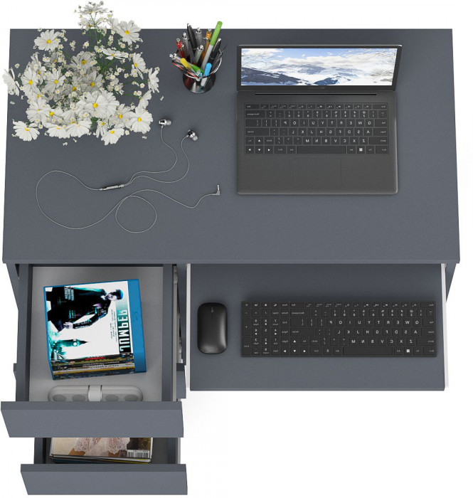 Мори Стол компьютерный МС-6 левый, цвет графит, ШхГхВ 90х50х76,6 см., выдвижные ящики слева, НЕ универсальная сборка