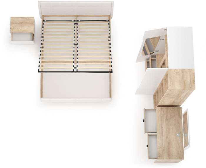 Муссон Спальня № 06, цвет белый/дуб эндгрейн элегантный/искусственная кожа белая, подъёмный ортопед, сп. м. 1600х2000 мм., б/м