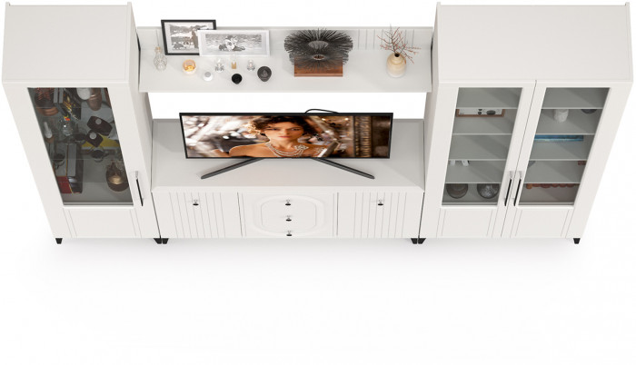 Валенсия Гостиная № 098, ЛДСП белый шагрень/МДФ белый шагрень