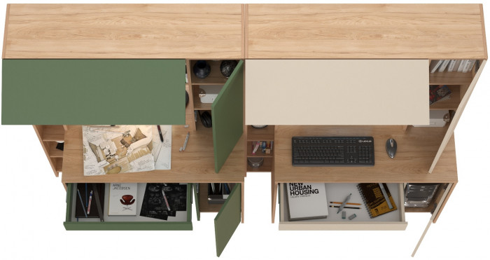 Два стола комп.Комфорт 12.71, гикори рокфорд натуральный/дымчатый зелёный/гикори рокфорд натур./сатин