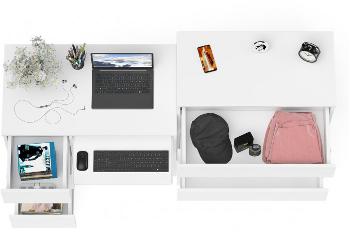 Мори компьютерный стол МС-6 левый + Комод МК800.4, белый