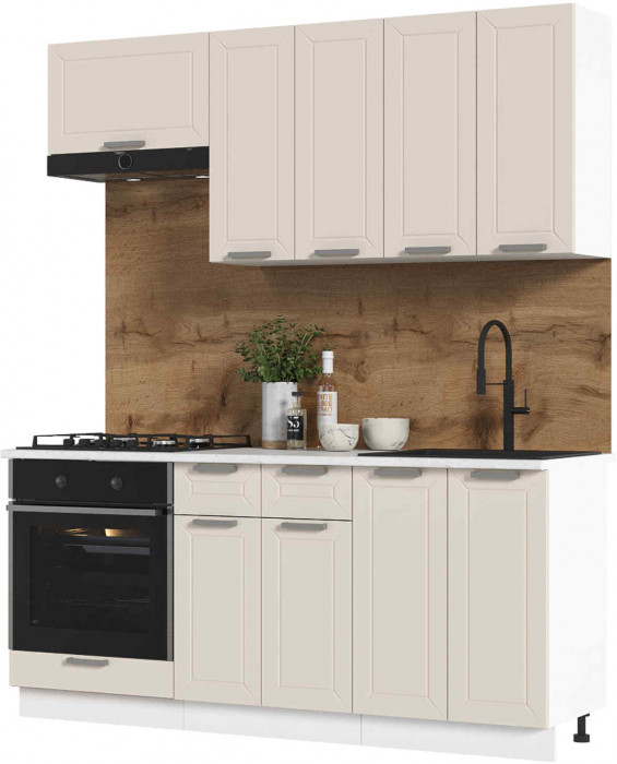 Кухня Альфа 1,8 м холст белый (корпус белый, столешница мрамор лацио)