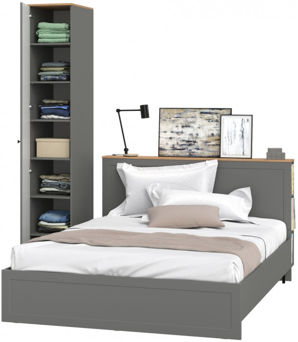 Остин 11.53 Кровать + ортопед + 13.225 Шкаф-пенал, серый графит/дуб крафт золотой