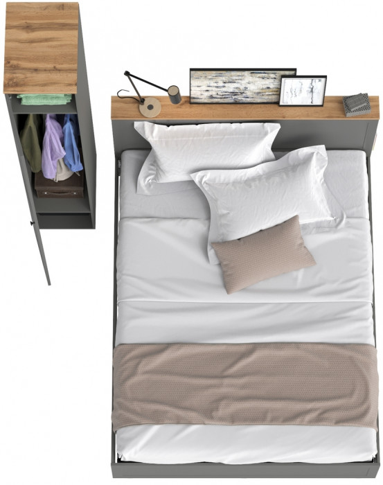 Остин 11.53 Кровать + ортопед + 13.225 Шкаф-пенал, серый графит/дуб крафт золотой