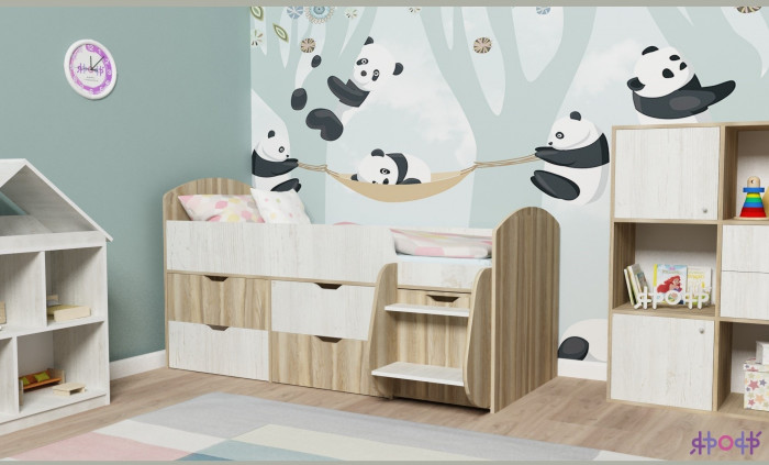 Кровать-чердак Малыш 7 (Белое дерево/Белое дерево)