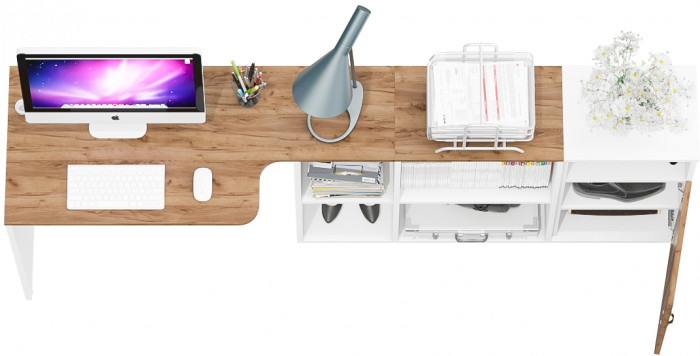 Лидер-8 Стол + Тумба МД 3.19, цвет белый шагрень/крафт золото, ШхГхВ 205х50/30х75 см. или 115х50/120х75 см., НЕ универсальная сборка