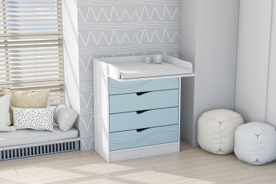 Детский Комод раскладной Бриз МДФ, Белый/Антарктида (Волна)