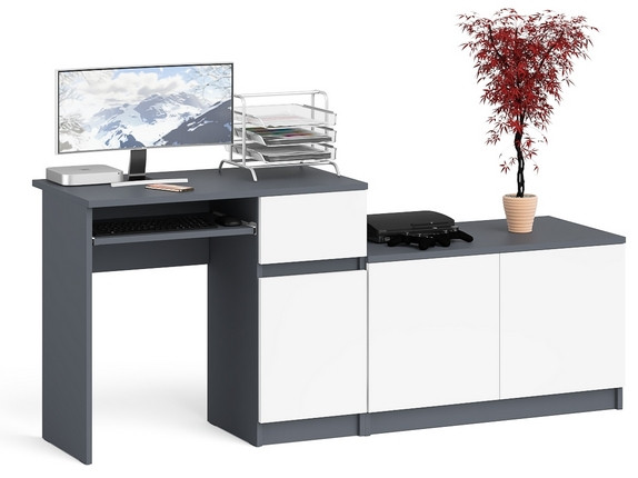 Мори Стол компьютерный МС-1 правый + Тумба МА900.1, цвет графит/белый, ШхГхВ 180,4х50,4х76,6 см., выдвижной ящик справа, НЕ универсальная сборка
