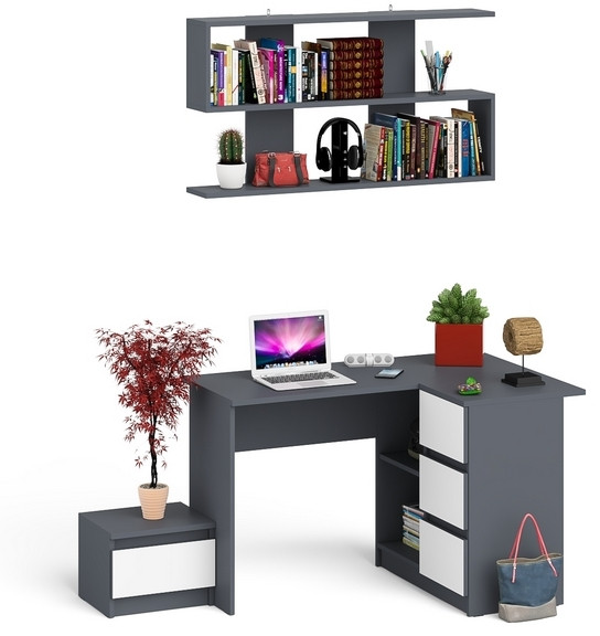 Мори Стол компьютерный МС-16 правый + Тумба ТМП400.1 + Полка 1200, цвет графит/белый, ШхГхВ 164,8х84,9х209,6 см., НЕ универсальная сборка