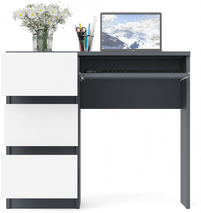 Мори Стол компьютерный МС-6 левый, цвет графит/белый, ШхГхВ 90х50х76,6 см., выдвижные ящики слева, НЕ универсальная сборка