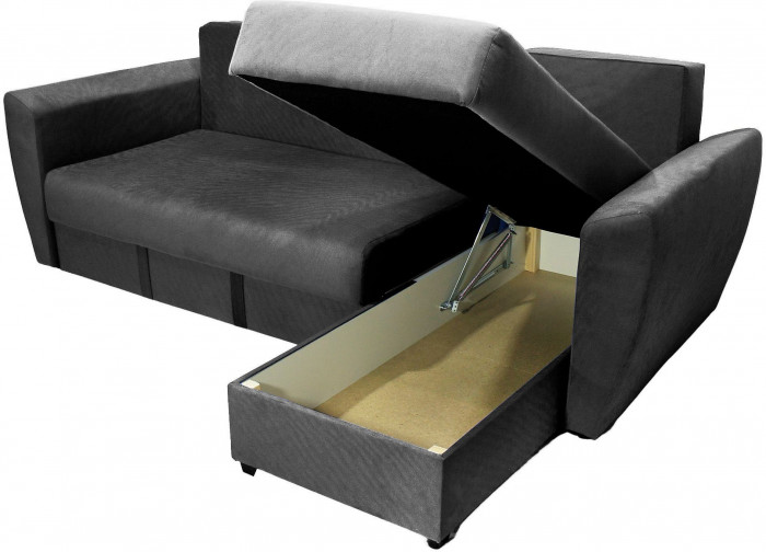Диван-кровать угловой Амстердам Люкс, 160х200, еврокнижка, независимый пружинный блок, велюр, черный