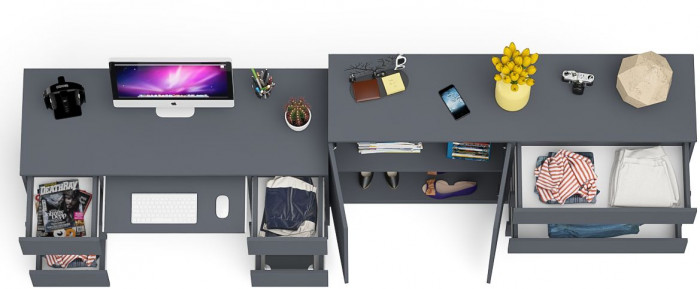 Мори компьютерный стол МС-2 + Комод МК1600.1, графит