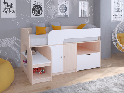 Кровать чердак Астра 9 V4 Дуб молочный/Белый