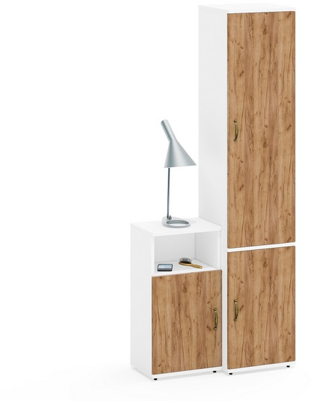 Лидер-8 Пенал МД 22Б + Тумба МД 3.19, цвет белый шагрень/крафт золото, ШхГхВ 80х37,5х190 см., универсальная сборка