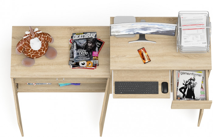 Мори Стол компьютерный МС-1 правый + Тумба МА900.1, цвет дуб сонома, ШхГхВ 180,4х50,4х76,6 см., выдвижной ящик справа, НЕ универсальная сборка