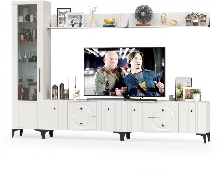 Валенсия Гостиная № 080, ЛДСП белый шагрень/МДФ белый шагрень