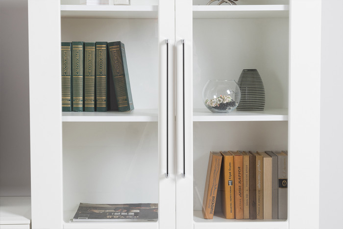 Валенсия Гостиная № 114, цвет ЛДСП белый шагрень/МДФ белый шагрень, ШхГхВ 272,3х38,4х225,2 см., универсальная сборка