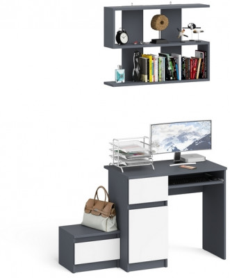 Мори компьютерный стол МС-1 левый + Тумба ТМП400.1 + Полка 900, графит/белый