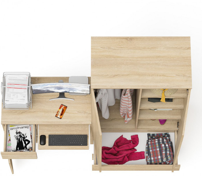 Мори Стол компьютерный МС-1 левый + Шкаф МШ900.1, цвет дуб сонома, ШхГхВ 180,4х50,4х179,6 см., выдвижной ящик слева, НЕ универсальная сборка