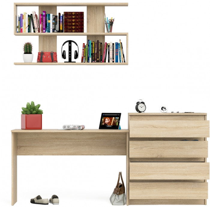 Мори письменный стол МСП1200.1 + Комод МК800.4 + Полка 1200, дуб сонома