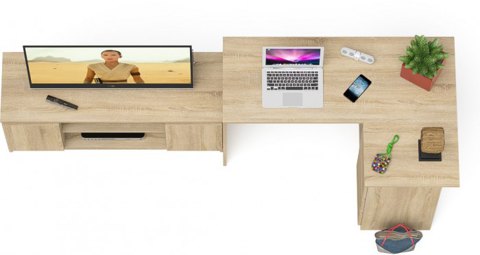 Мори Стол компьютерный МС-16 правый + Тумба МТВ1200.1, цвет дуб сонома, ШхГхВ 244,8х84,9х76,6 см., выдвижные ящики справа, НЕ универсальная сборка