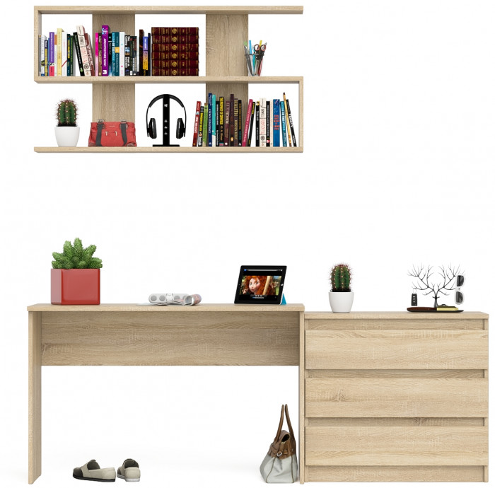 Мори Стол письменный МСП1200.1 + Комод МК800.1 + Полка 1200, цвет дуб сонома, ШхГхВ 200,8х50х209,6 см., универсальная сборка