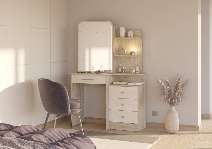 Трюмо 4-25101дкс/скан.д.б. Верона, дуб крафт серый/скандинавское дерево белое