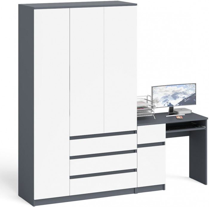 Мори компьютерный стол МС-1 левый + Шкаф МШ1200.1, графит/белый