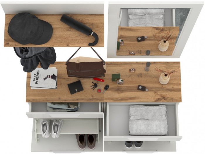 Октава Прихожая 40, белый шагрень/дуб крафт золотой/фасады МДФ белый шагрень