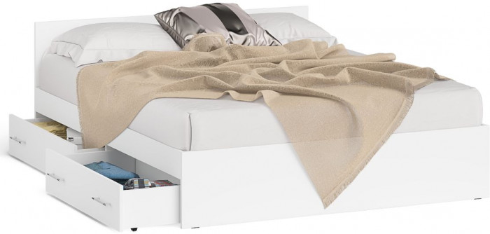 Мори Кровать с ящиками 1600, цвет белый, ШхГхВ 163,5х203,5х70 см., сп.м. 1600х2000 мм., без матраса, основание есть